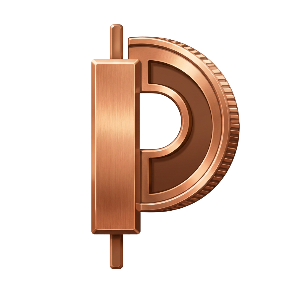 PennyPad silver coin and mint candlestick logo